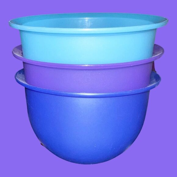 Set Of 3 Tupperware Impressions 1.3 L Teal/Purple/Blue Mixing Serving Bowls - Picture 4 of 5